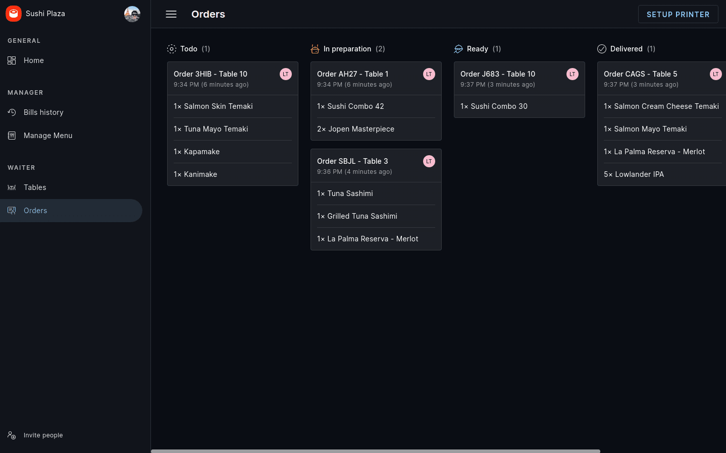 Orders board demo image (restaurant app)