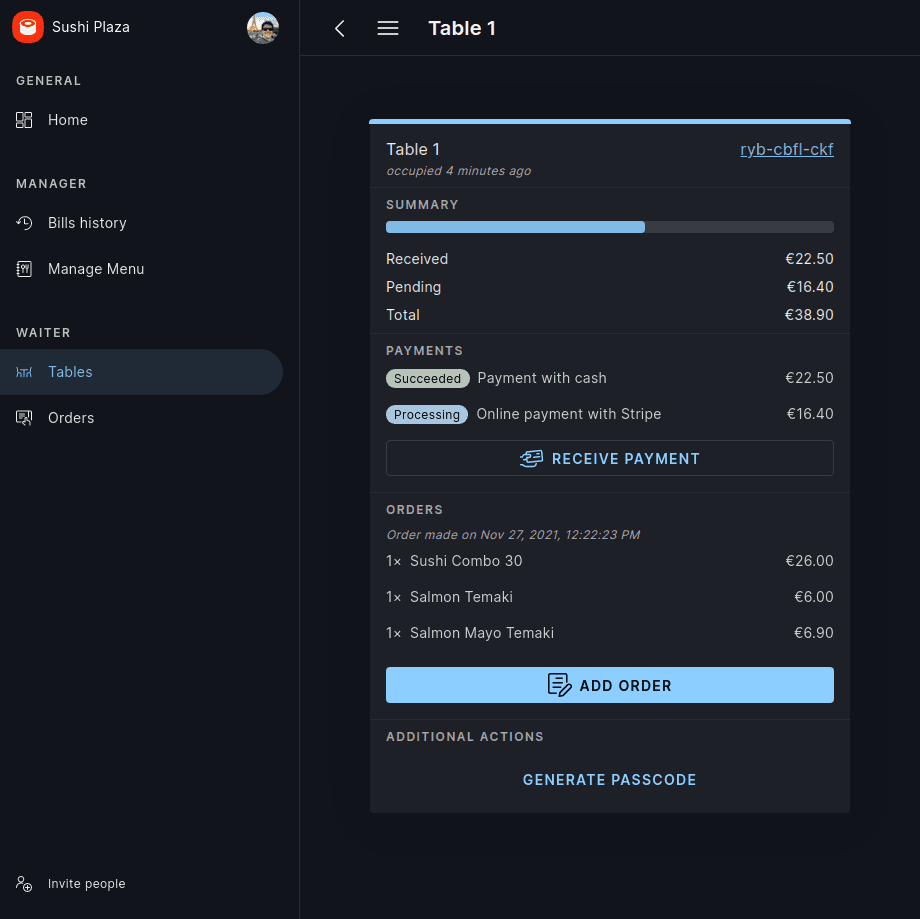 Payments ordering demo image (restaurant app)