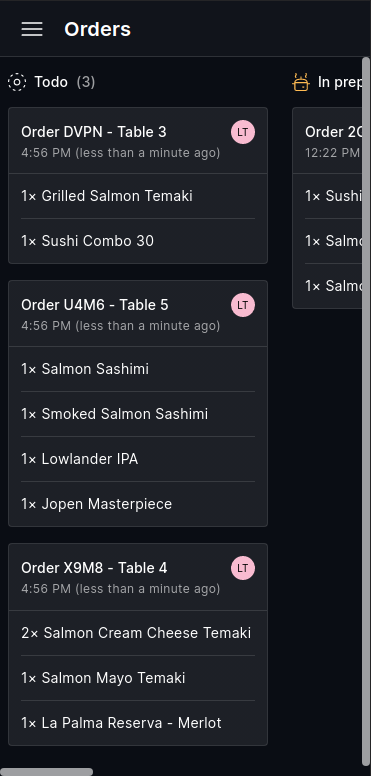 Orders board demo image (restaurant app)